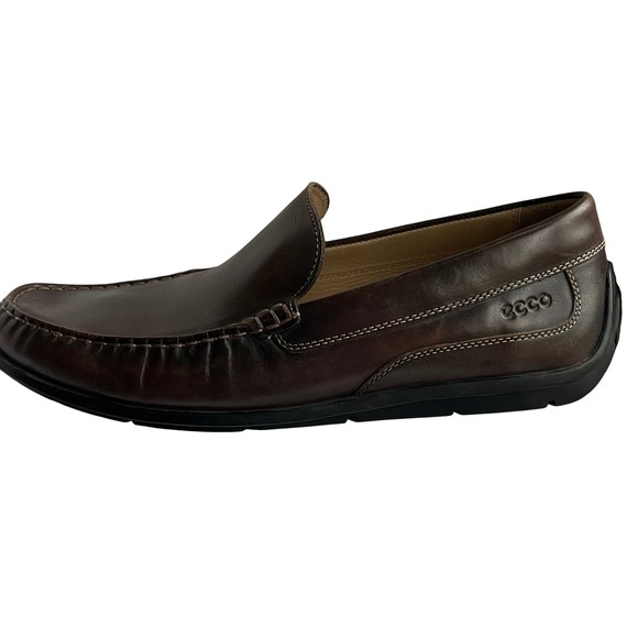 ECCO Mens Dark Brown Leather Driving Moccasin Loafer Shoes Size 44